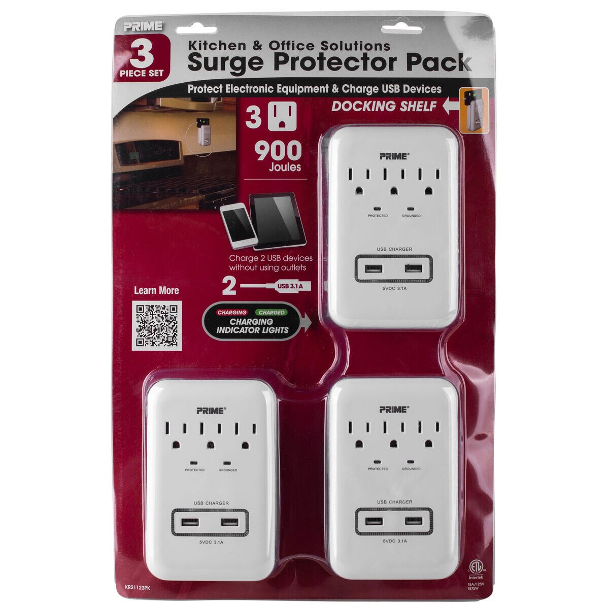 3Outlet Surge Protector with 2 USB Ports 3 Pack